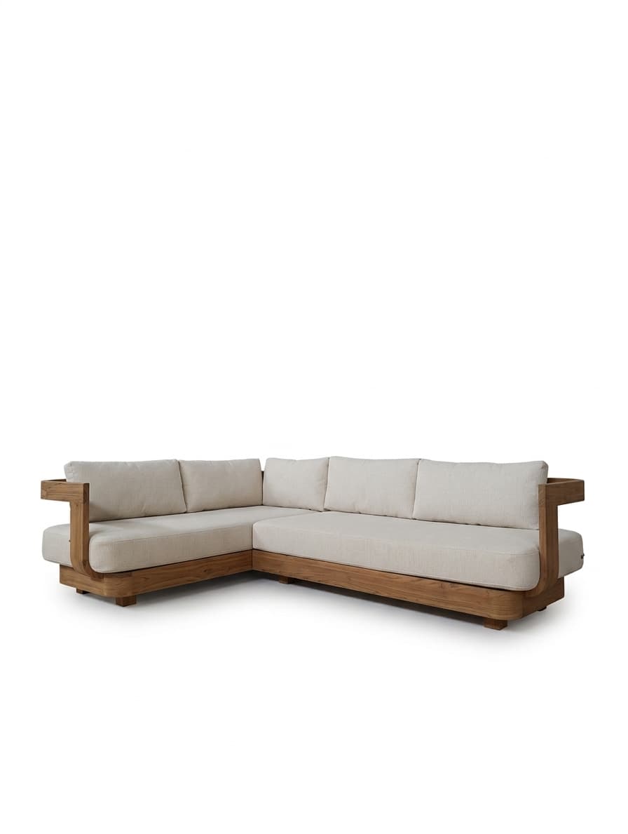 380 E - Teak Wood Corner L-Shape Sofa
