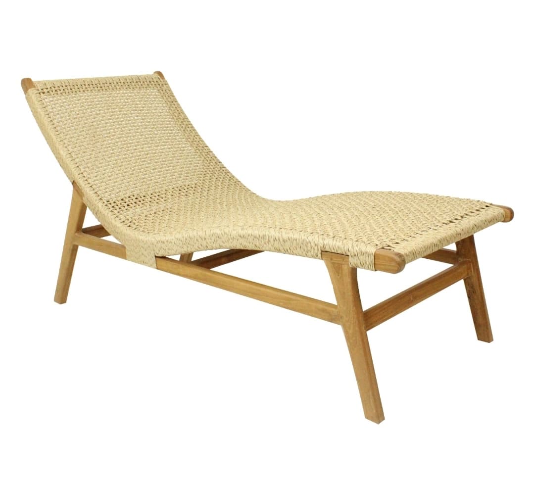 Synthetic Rattan Sun Lounger – Natural Wooden Frame