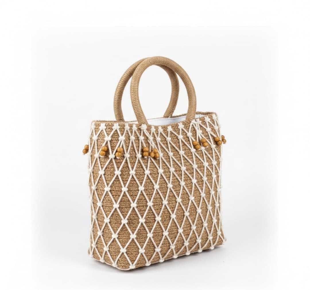 Vanya Woven Bag – Natural Rope & Beaded Beach Tote