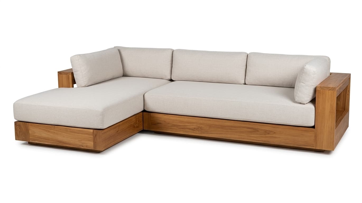 380 F - Teak Wood L-Shaped Lounge Sofa