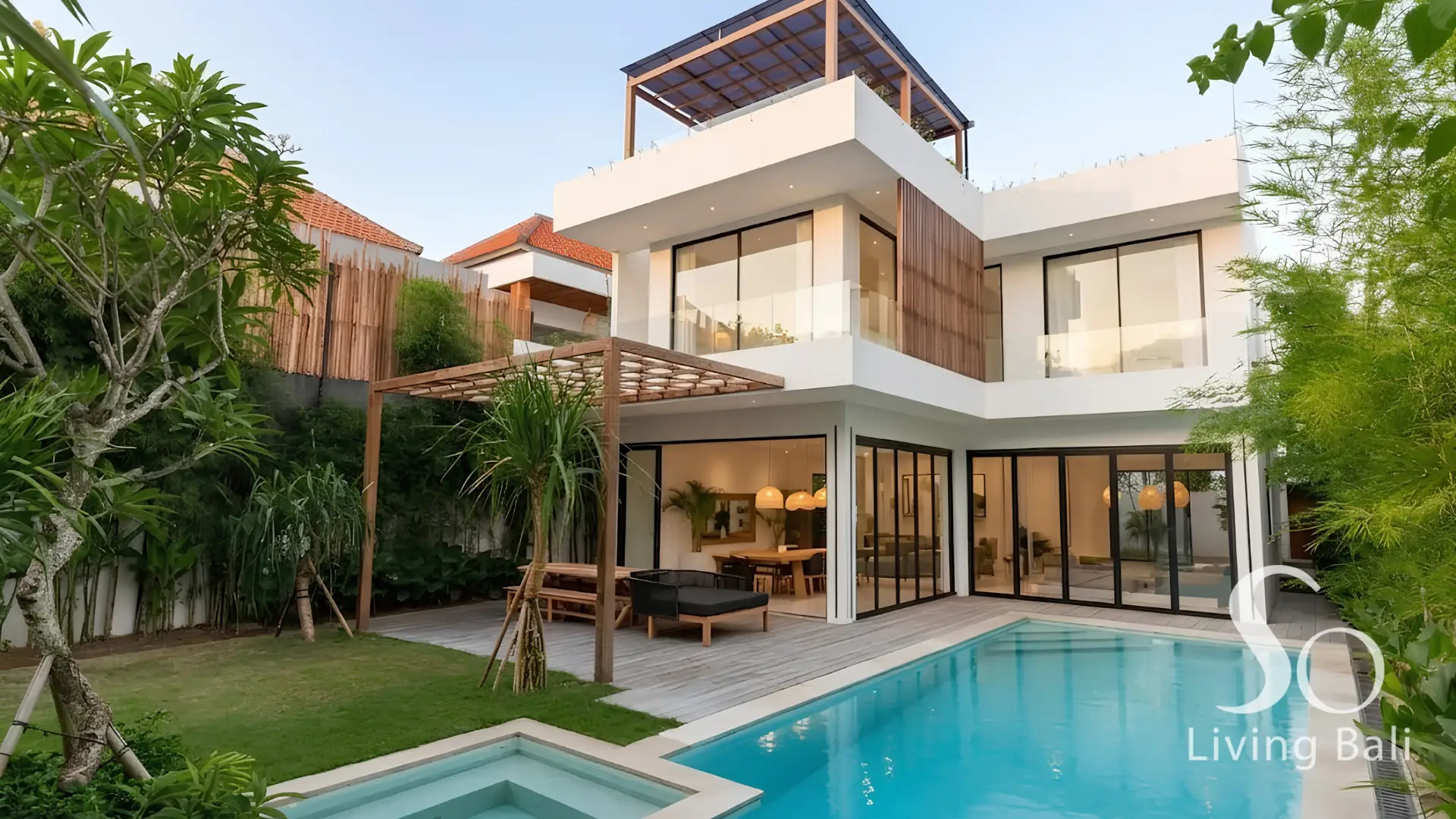 Pererenan · Villa 3BR · Desain Modern & Rooftop Rice Field Lounge — foto 1